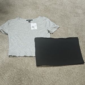 Gray Crop Top and Black Skirt Set